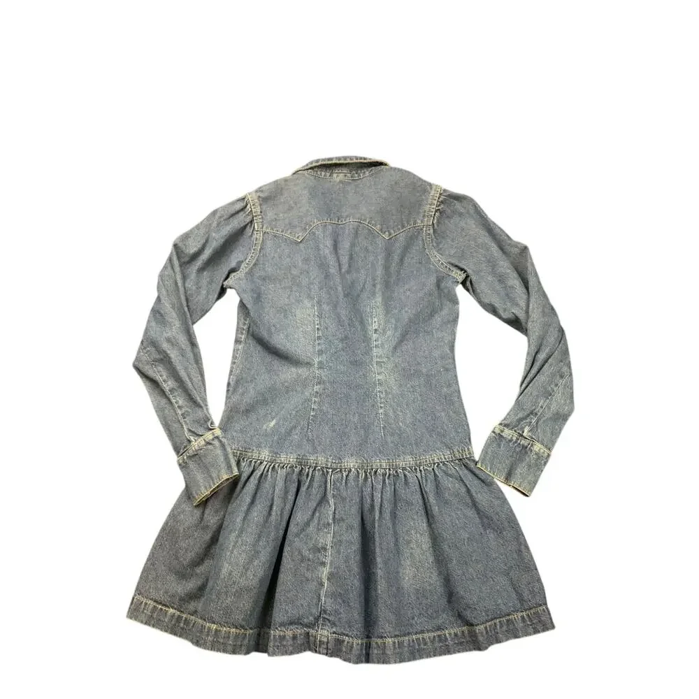 Ralph Lauren Girls Denim Snap Front Shirt Dress Blue Size 10 Western Cotton